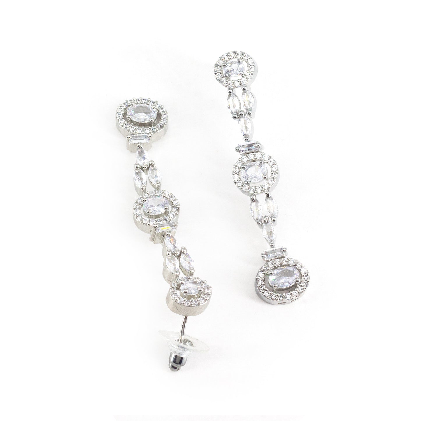 Silver Plated American Diamond Drop Earrings for Women