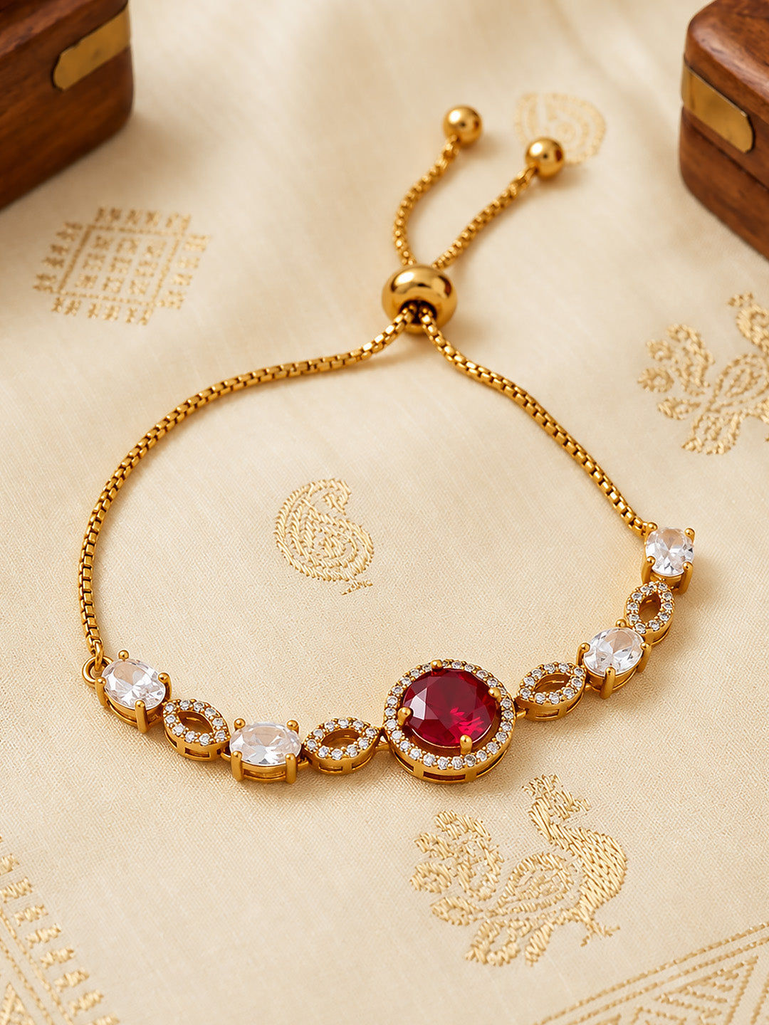 Antique Gold Plated Red AD Adjustable Bracelet for Women