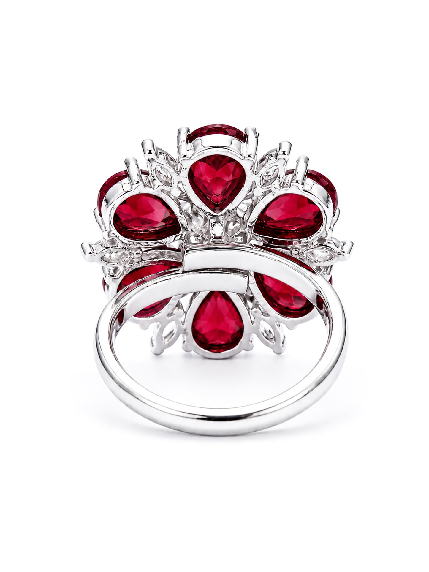 Rhodium Plated Red AD Finger Ring for Women