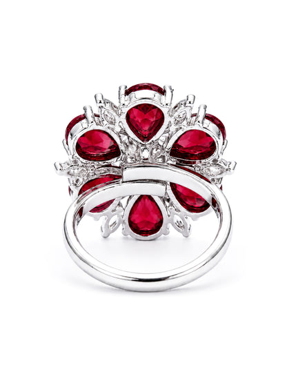 Rhodium Plated Red AD Finger Ring for Women