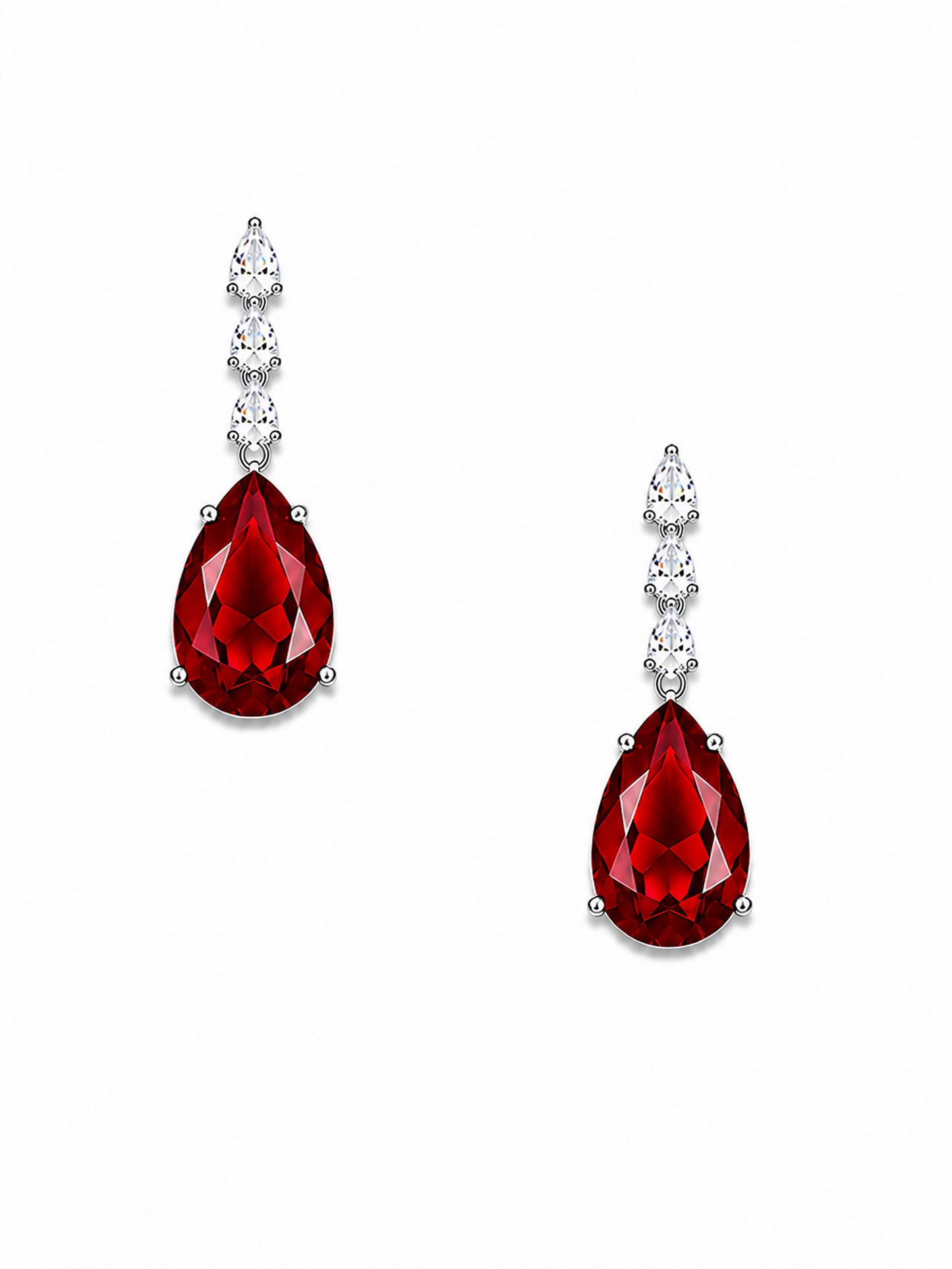 Silver Plated Red Teardrop AD Jewellery Set for Women