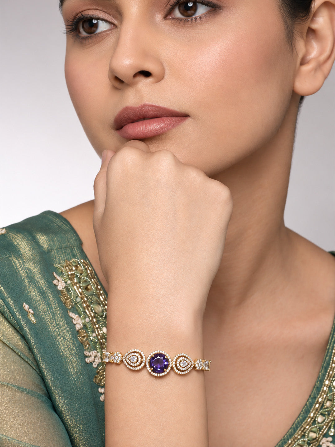 Antique Gold Plated Purple AD Bracelet for Women