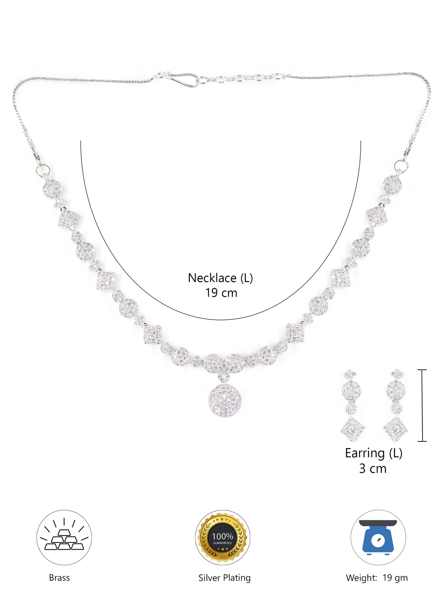 Silver Plated White American Diamond Jewellery Set for Women