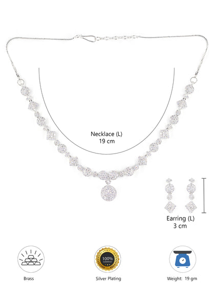 Silver Plated White American Diamond Jewellery Set for Women