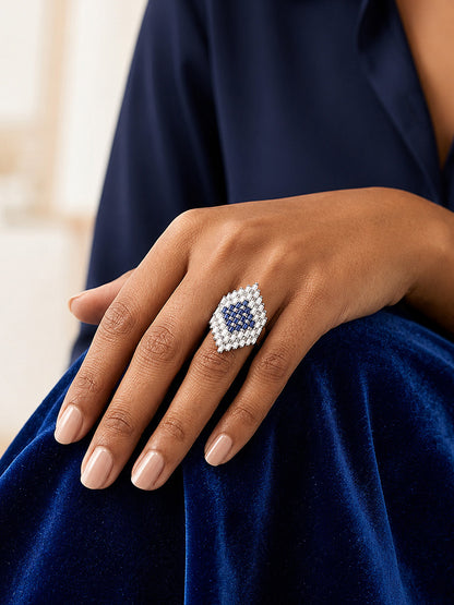 Silver Plated Blue AD Finger Ring for Women