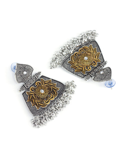 Dual-Tone  Floral Antique Statement Drop Earrings