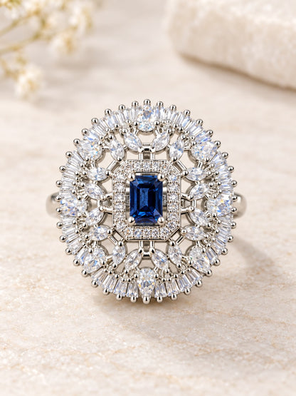 Silver Plated Blue AD Finger Ring for Women