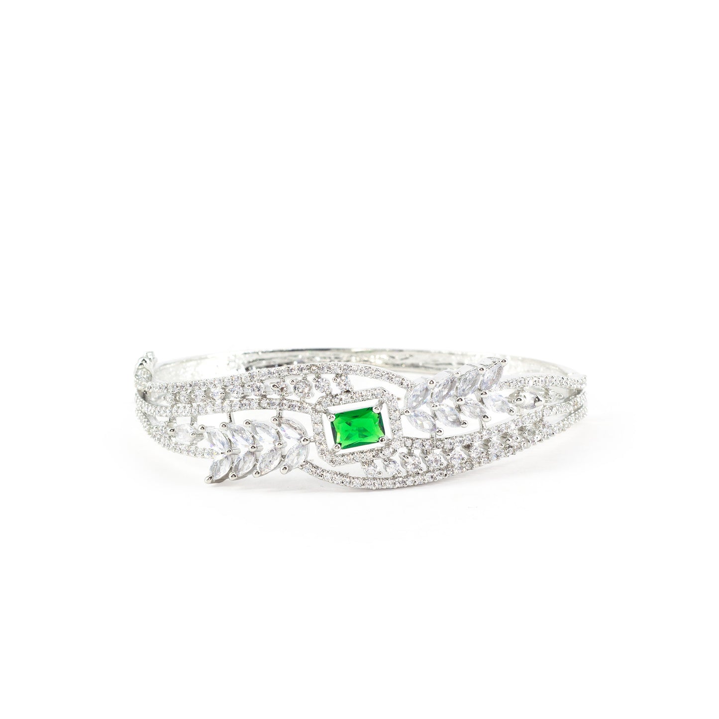 Silver Plated Green AD Bangle Bracelet for Women
