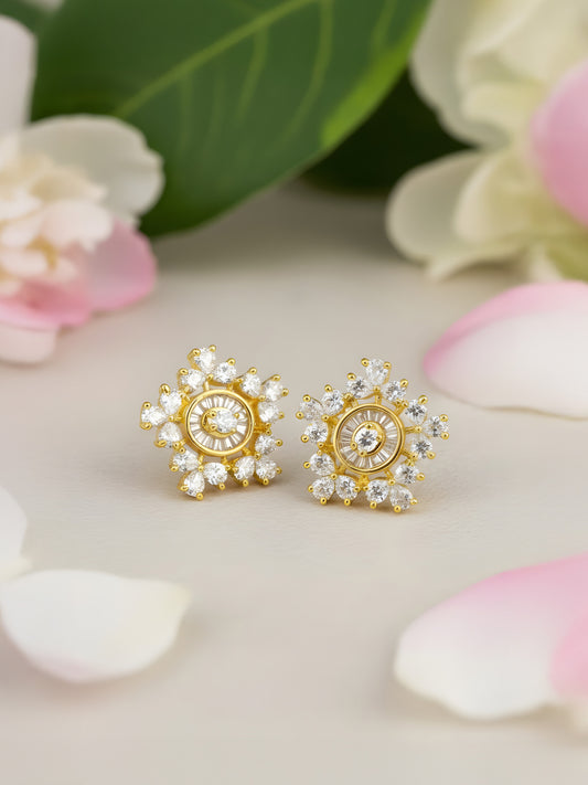 Gold Plated AD Floral Earrings for Women