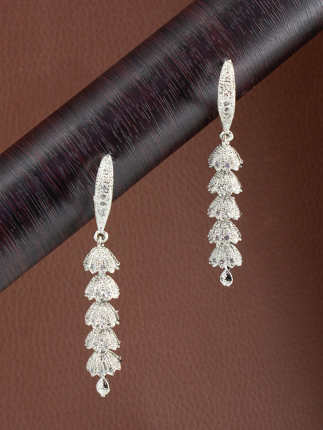 Silver Plated 5 Layer American Diamond Drop Earrings