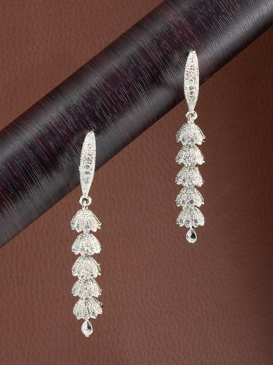 Silver Plated 5 Layer American Diamond Drop Earrings