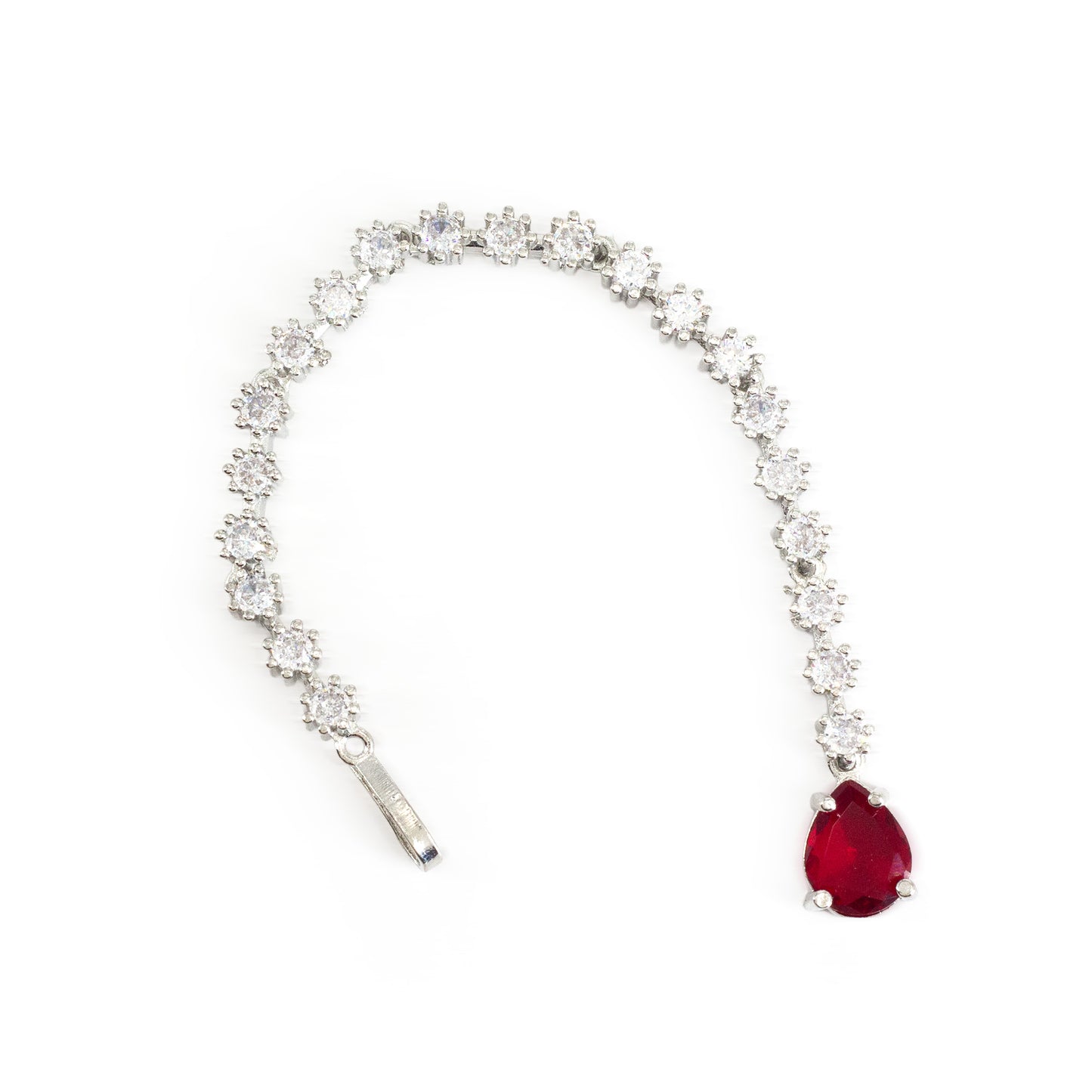 Silver Plated Red AD Teardrop Maang Tikka for Women