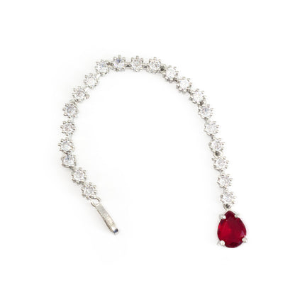 Silver Plated Red AD Teardrop Maang Tikka for Women