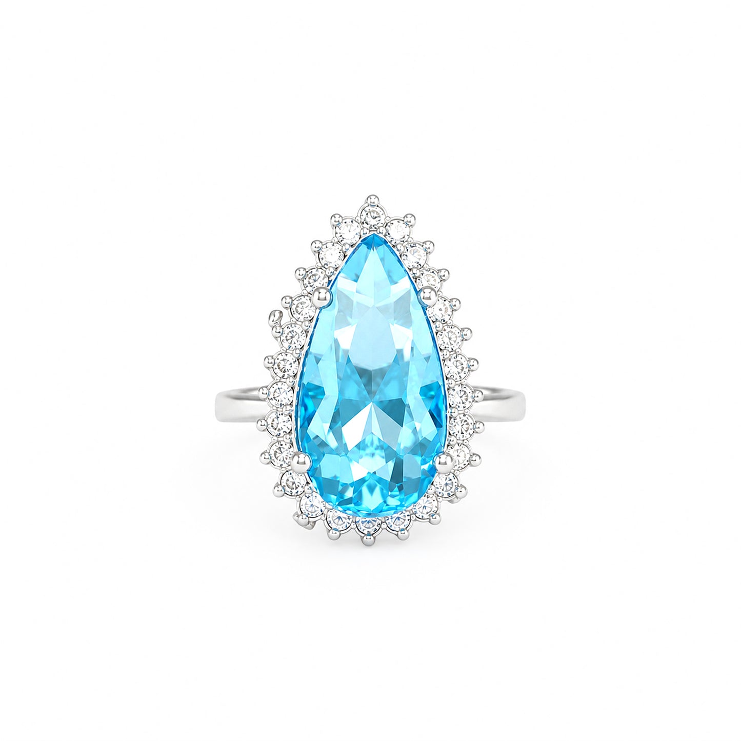 Rhodium Plated Blue AD Finger Ring for Women