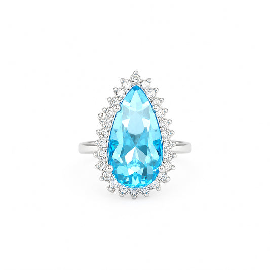 Rhodium Plated Blue AD Finger Ring for Women