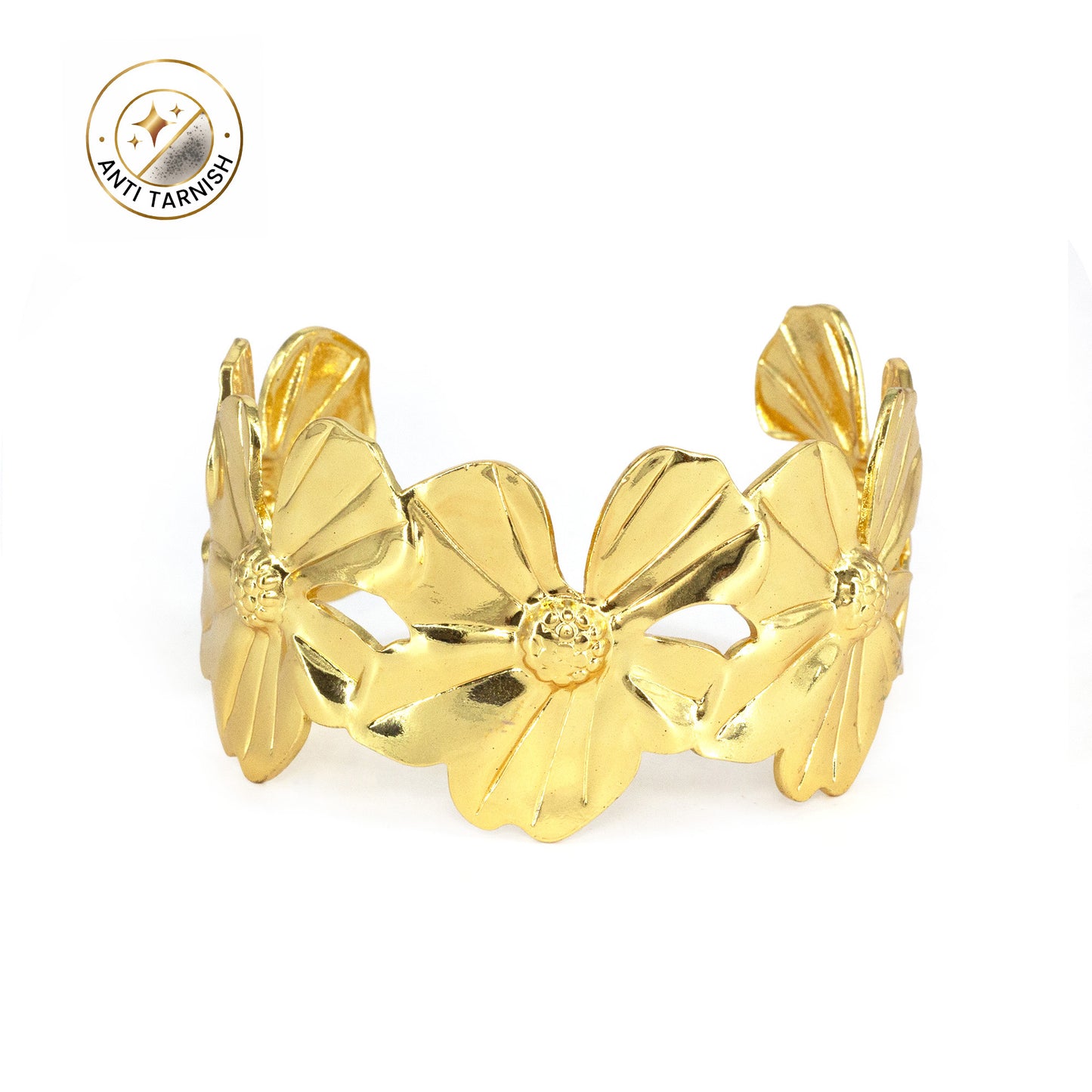 Gold Plated Floral Adjustable Cuff Bracelet for Women