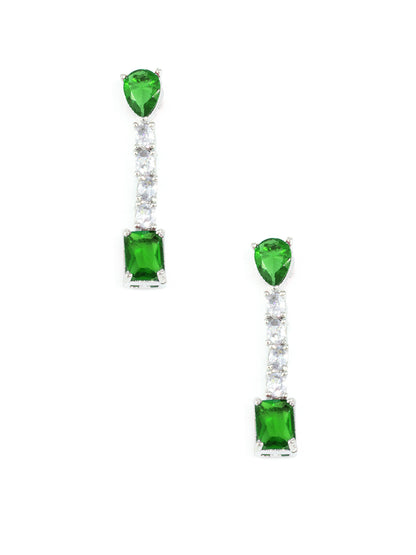 Silver Plated Green AD Minimal Jewellery Set