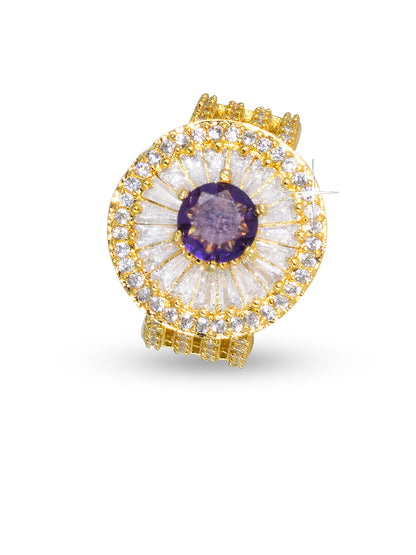 Purple Statement Solitaire AD-Studded Adjustable Ring