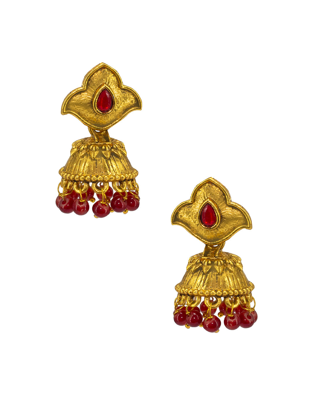 Red Beads Drop Jhumki Earrings