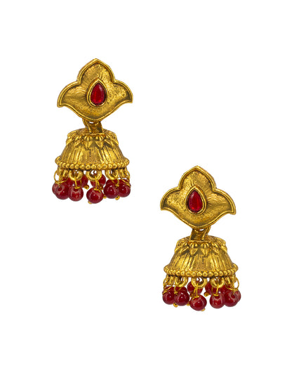 Red Beads Drop Jhumki Earrings