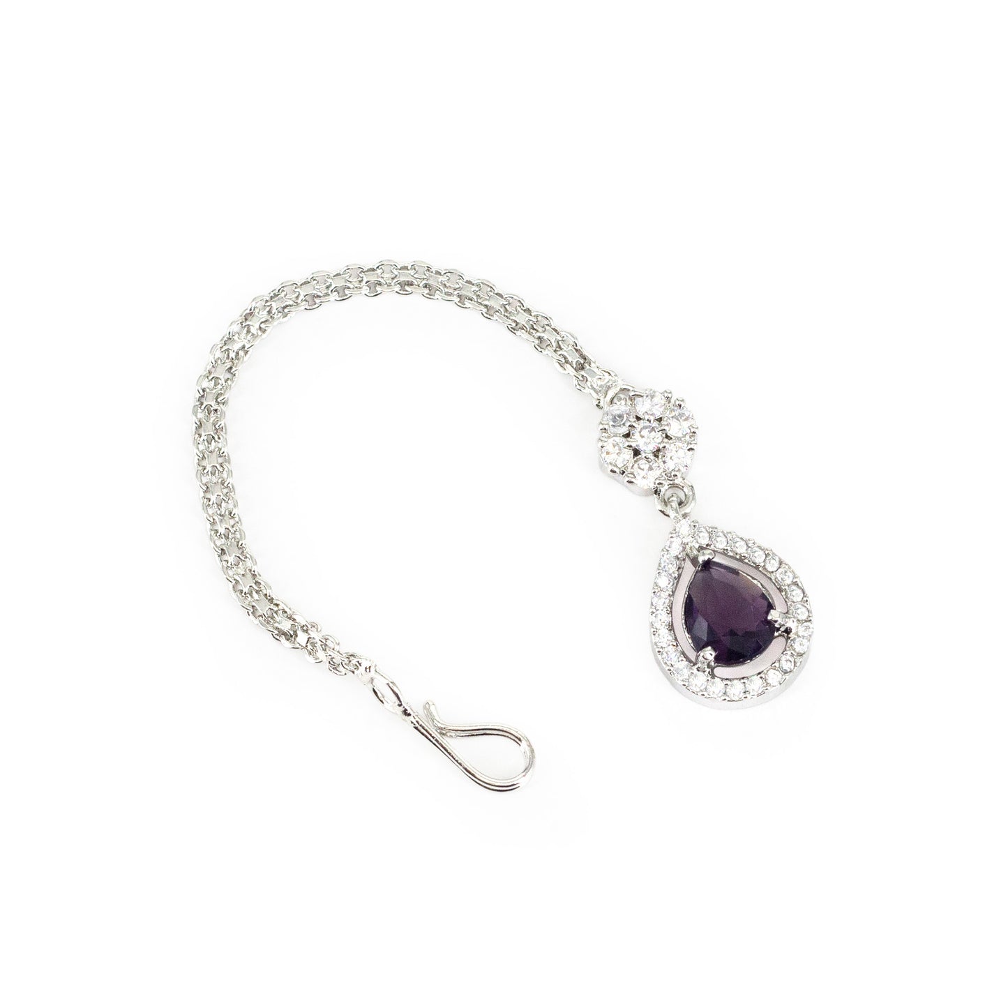 Silver Plated Purple AD Maang Tikka for Women