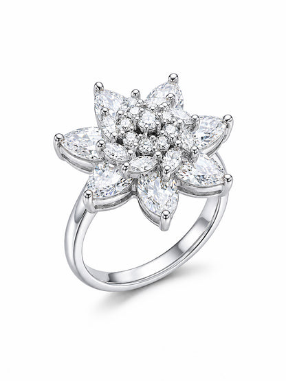 Rhodium Plated AD Floral Finger Ring for Women