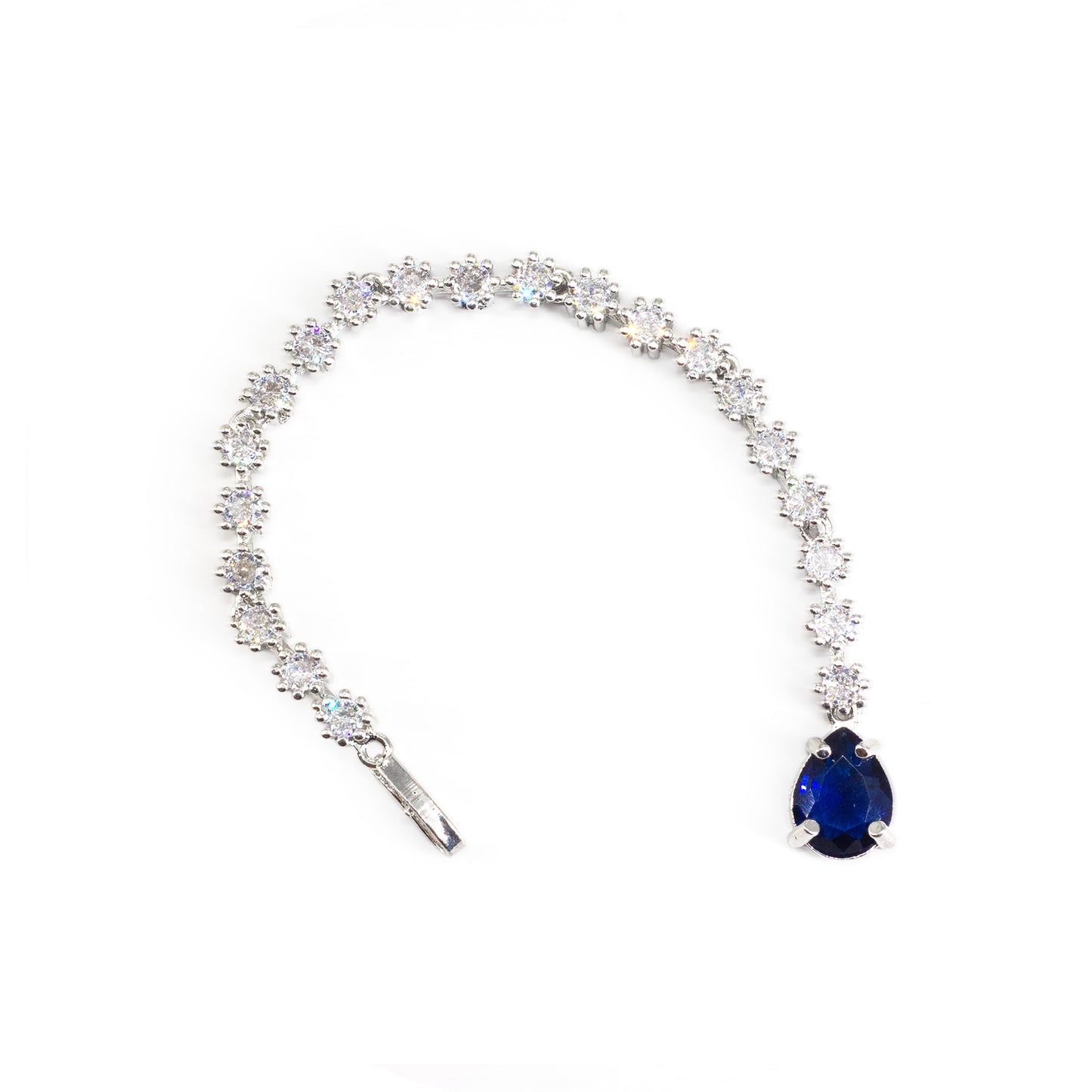 Silver Plated Blue AD Teardrop Maang Tikka for Women
