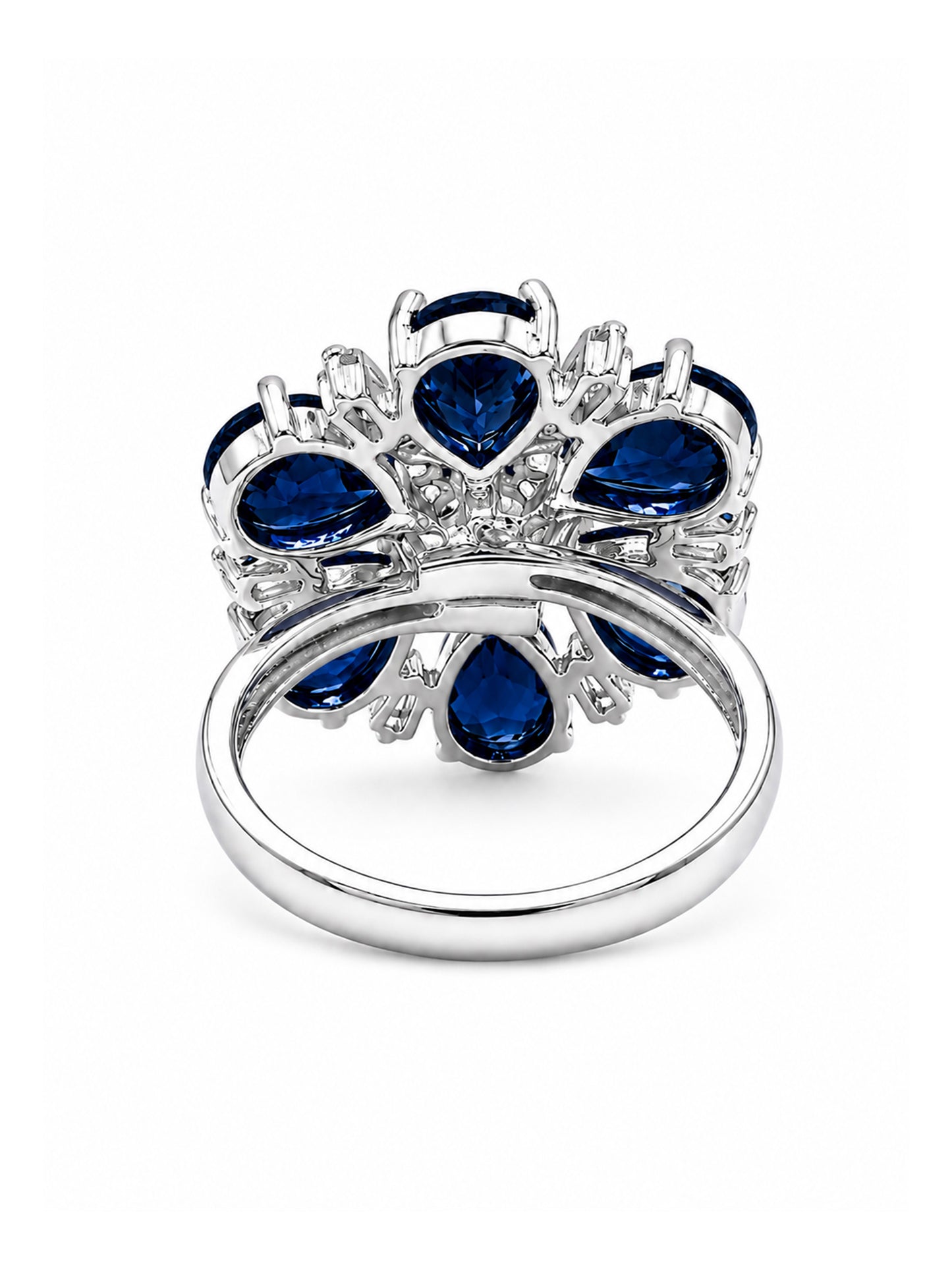 Silver Plated Blue AD Floral Finger Ring for Women
