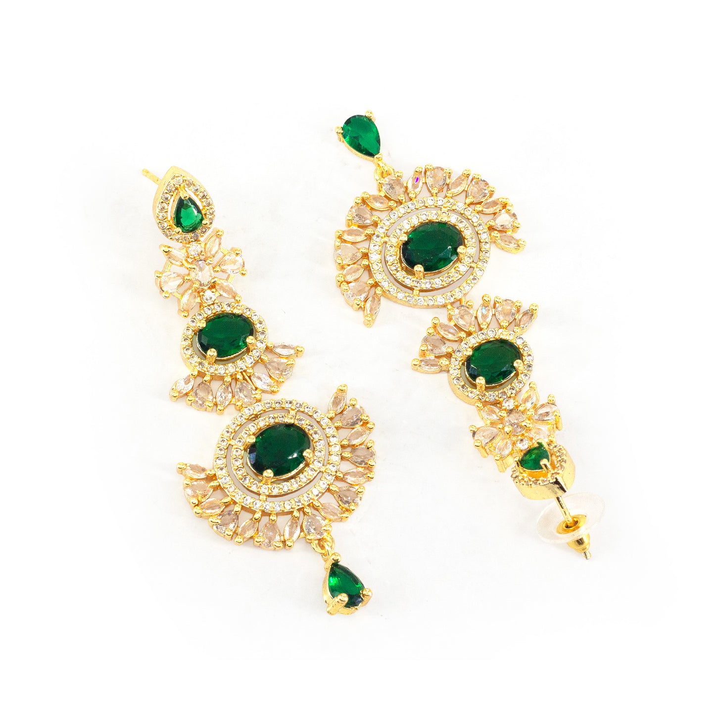 Gold Plated Green AD Long Earrings for Women