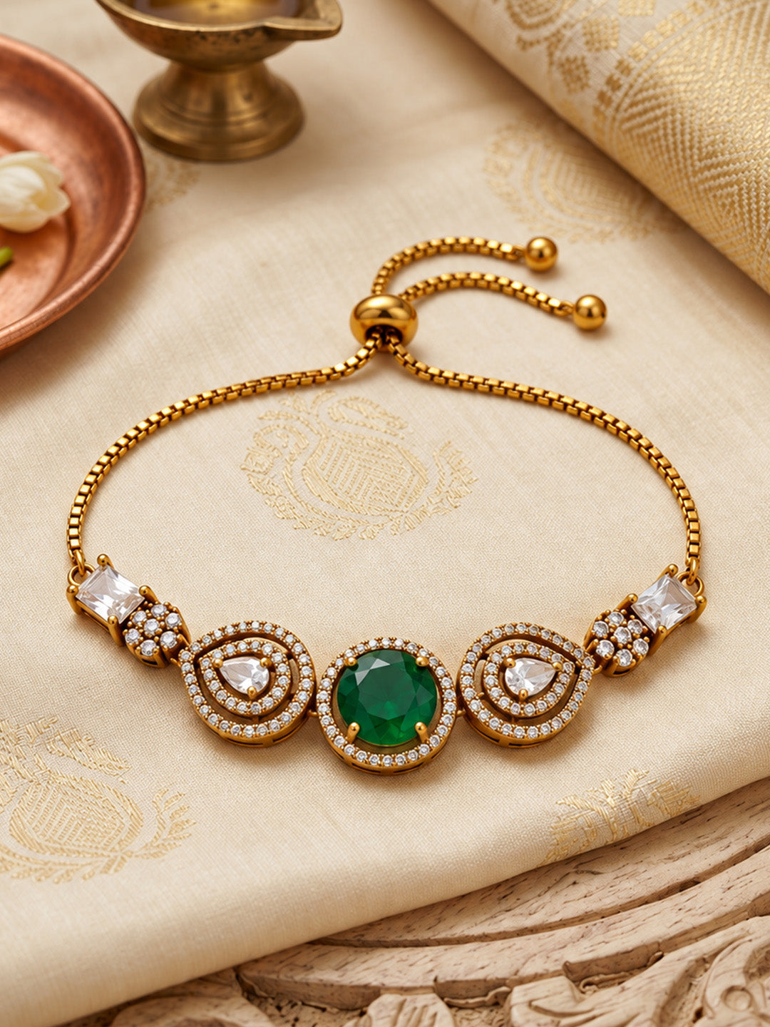 Antique Gold Plated Green AD Bracelet for Women