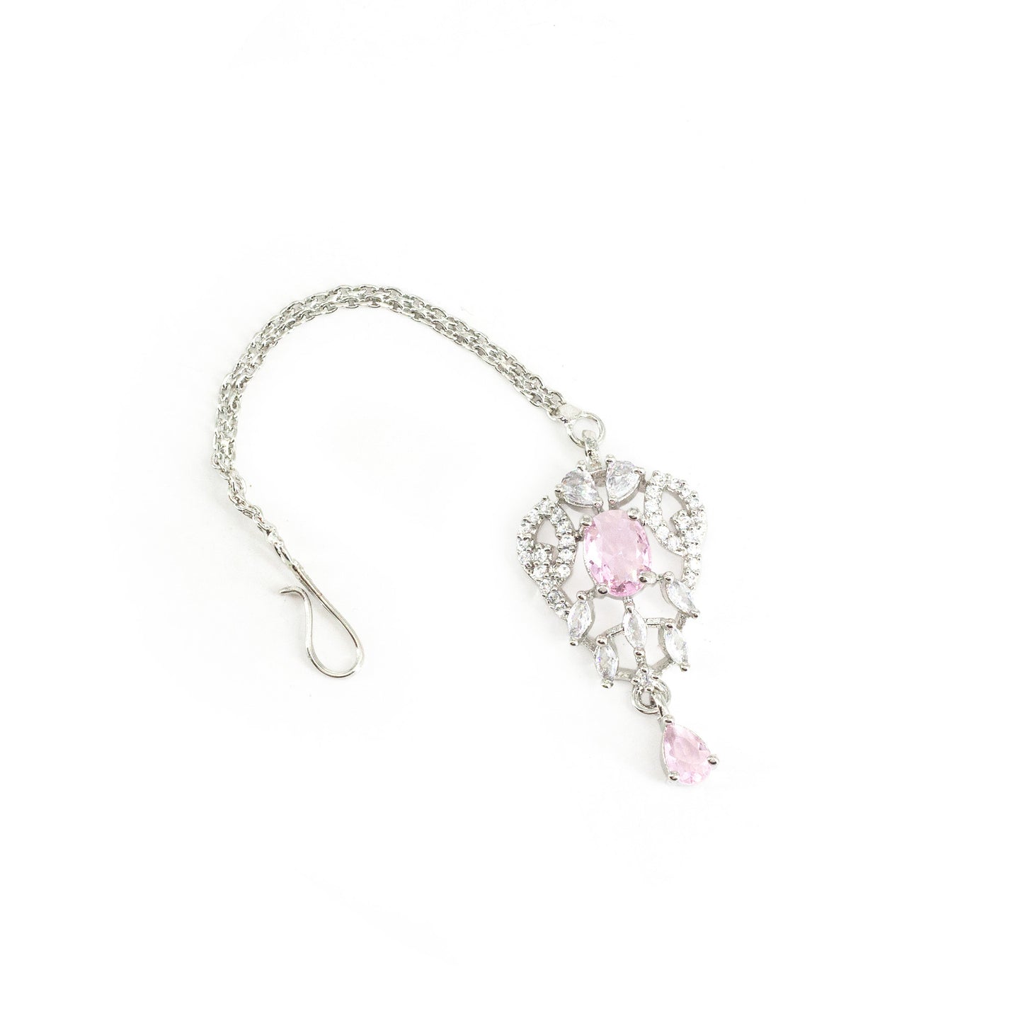 Silver Plated Pink AD Maang Tikka for Women