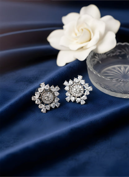 Silver Plated AD Floral Earrings for Women