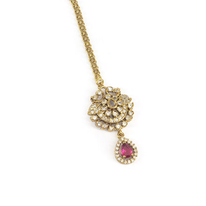 Gold Plated Red AD Maang Tikka for Women