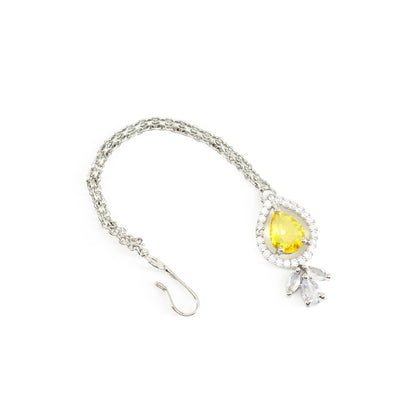 Silver Plated Yellow AD Maang Tikka for Women