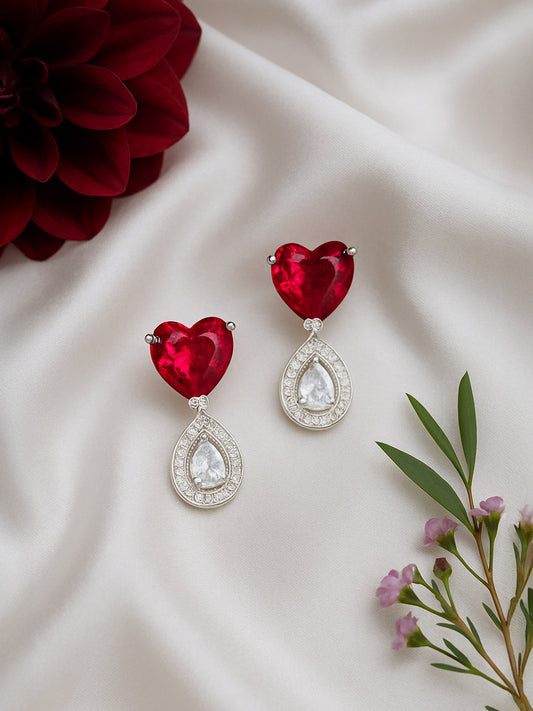 Silver Plated Heart AD Drop Earrings for Women