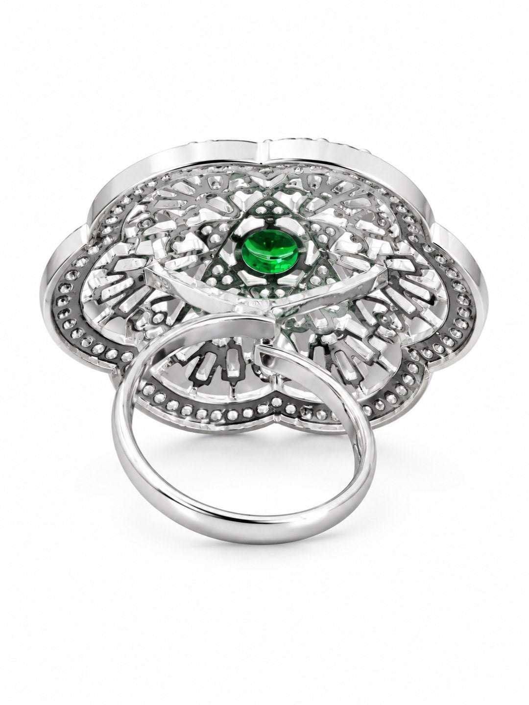 Silver Plated Green AD Finger Ring for Women