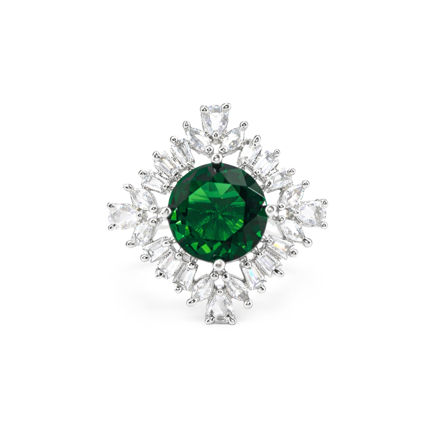 Rhodium Plated Green AD Finger Ring for Women
