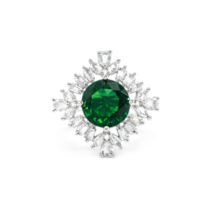Rhodium Plated Green AD Finger Ring for Women