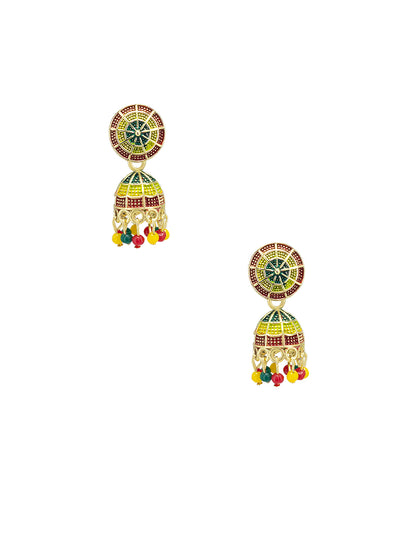 Gold Plated Circular Multi Color Artificial Beaded Jhumki Earrings