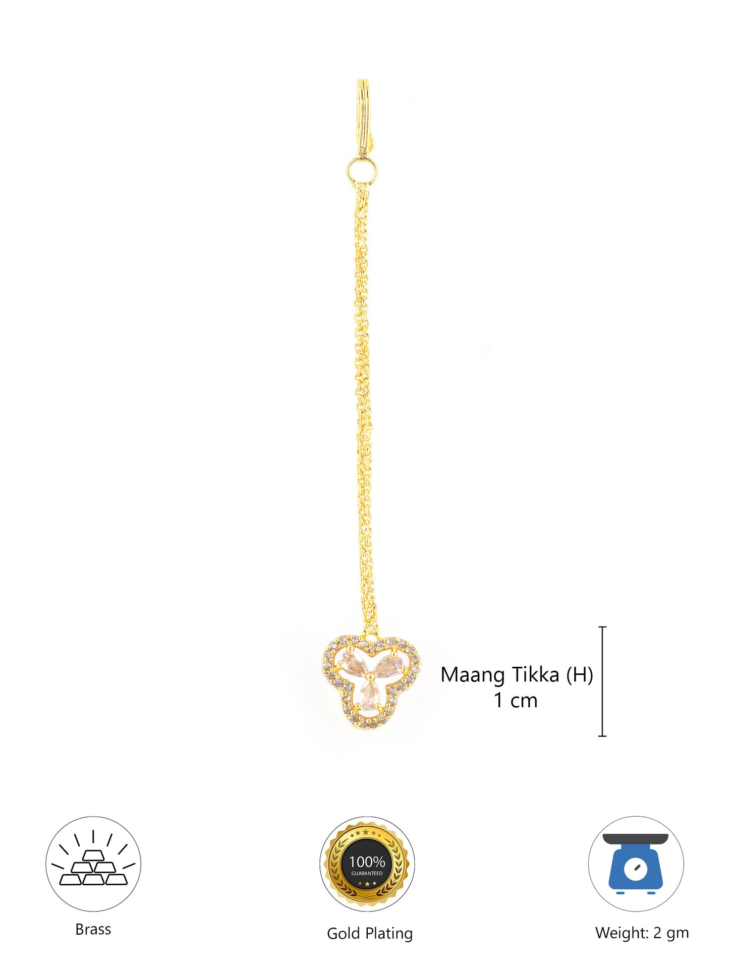 Gold Plated White AD Floral Maang Tikka
