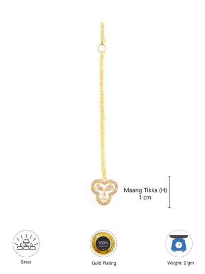 Gold Plated White AD Floral Maang Tikka