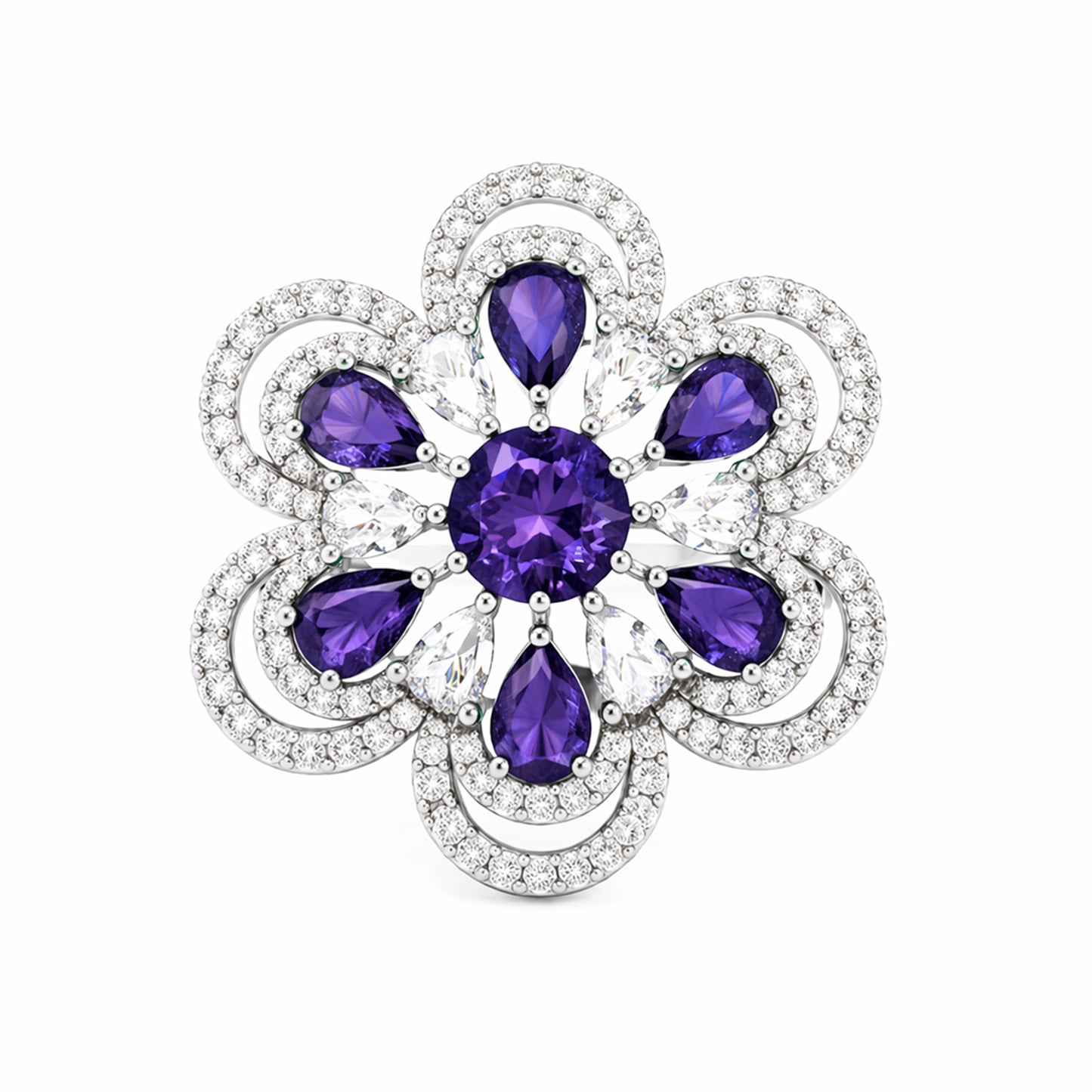 Silver Plated Purple AD Finger Ring for Women