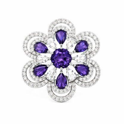 Silver Plated Purple AD Finger Ring for Women