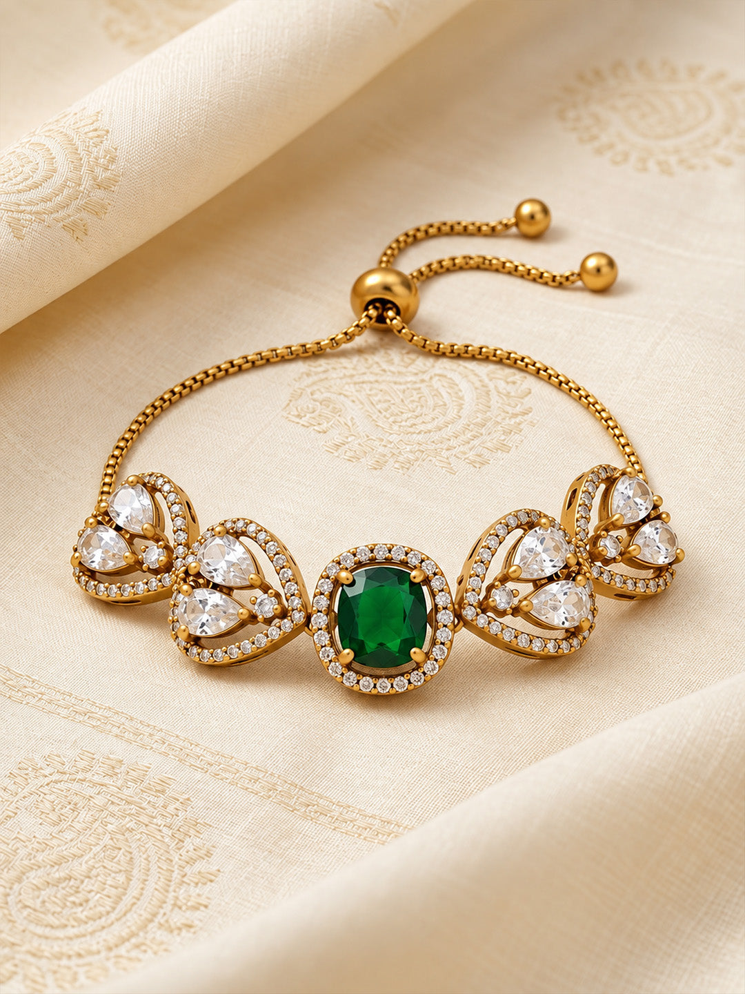Antique Gold Plated Green AD Bracelet for Women