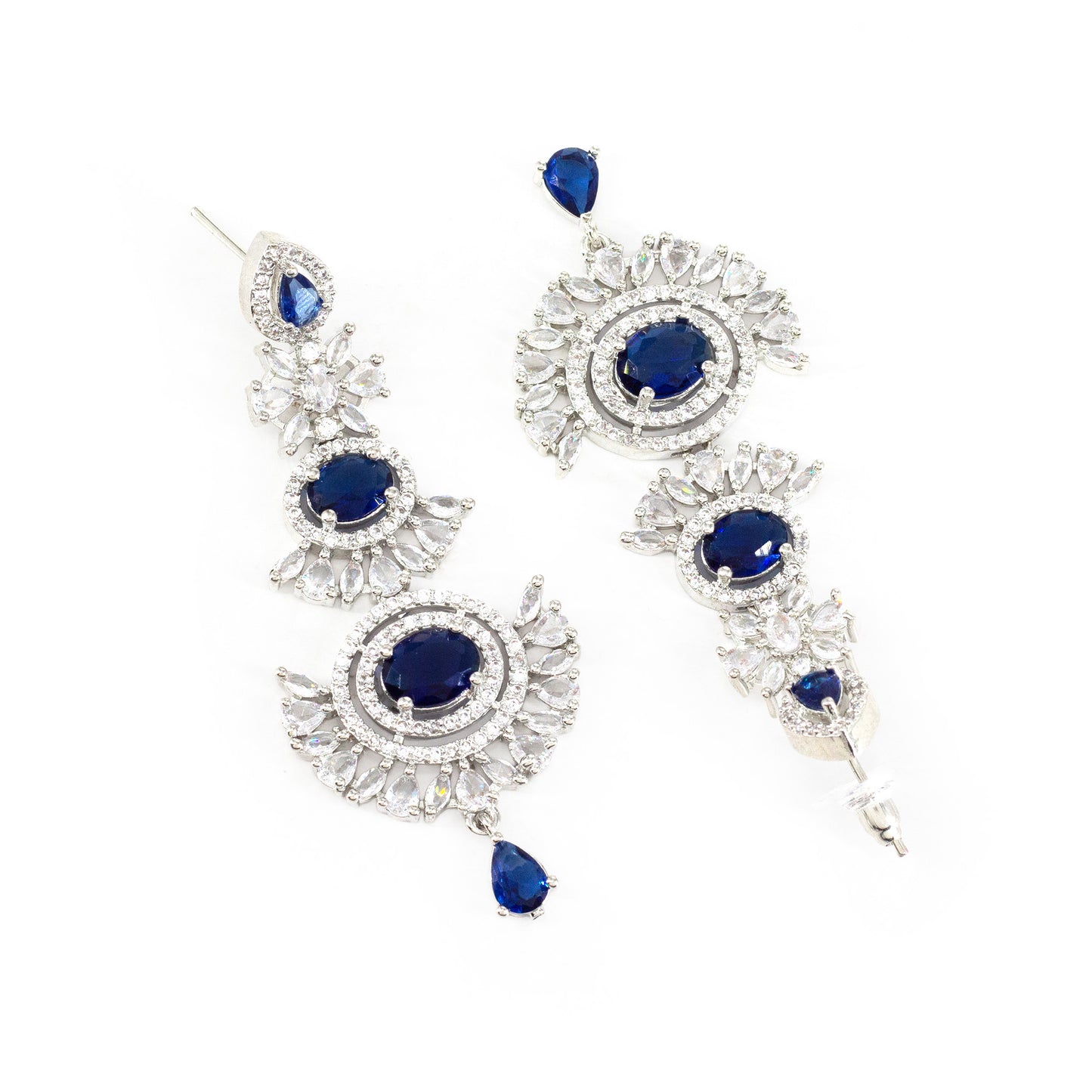 Silver Plated Blue AD Long Earrings for Women