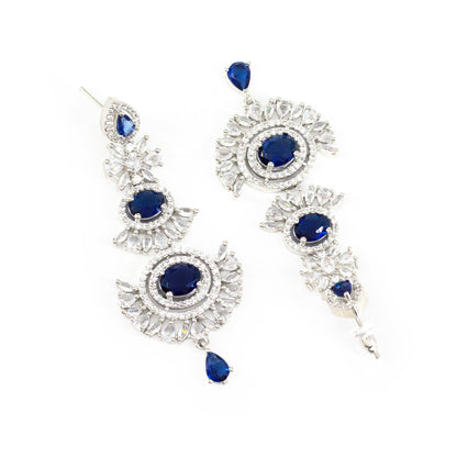 Silver Plated Blue AD Long Earrings for Women