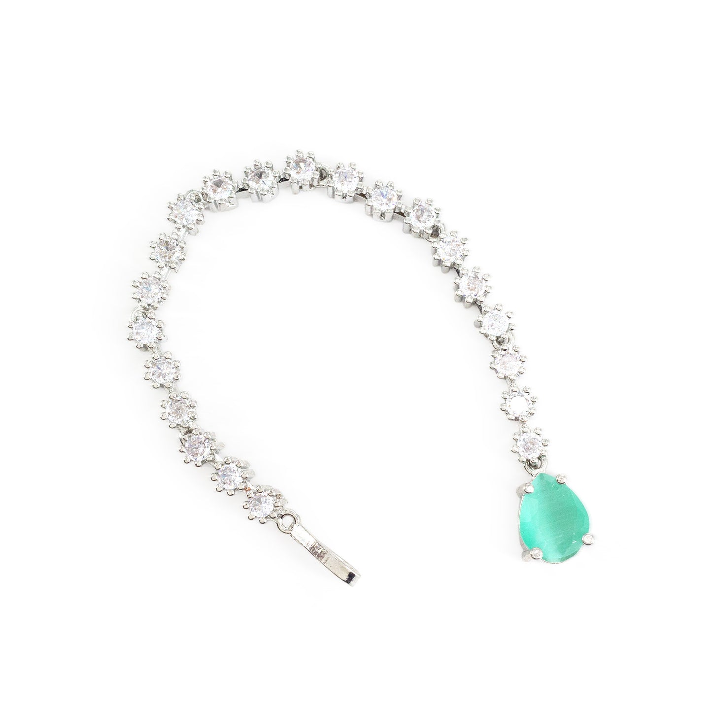 Silver Plated Green AD Teardrop Maang Tikka for Women