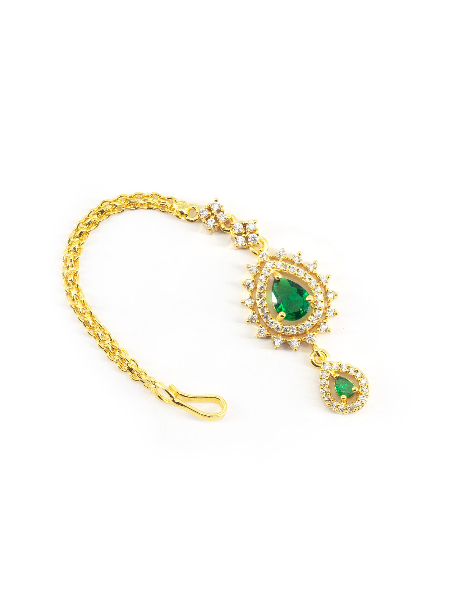 Gold Plated Green AD Maang Tikka for Women