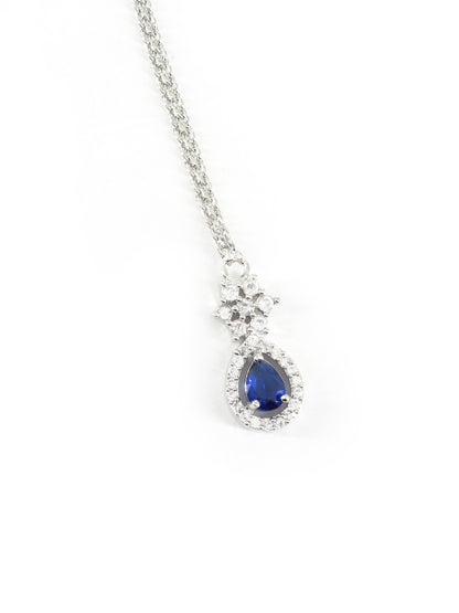 Rhodium Plated Blue AD Teardrop Maang Tikka