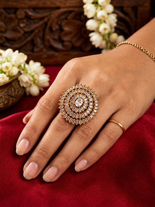 Antique Gold Plated AD Finger Ring for Women